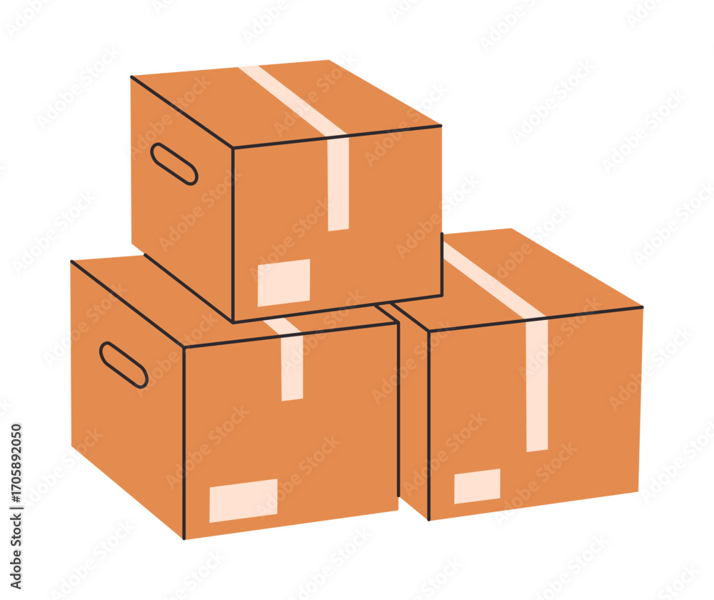 Obraz premium Stacked boxes. Carton boxes, cargo cardboard warehouse boxes stack flat vector illustration. Cartoon delivery containers on white background