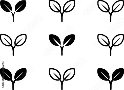 Vector art of set of nine sprout icons