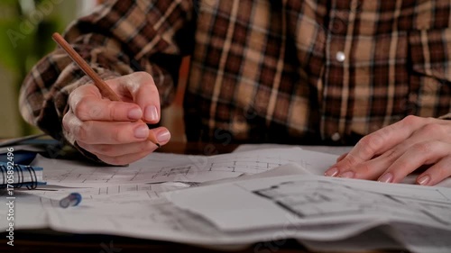 Person Writing with Pencil While Sitting at a Wooden Desk