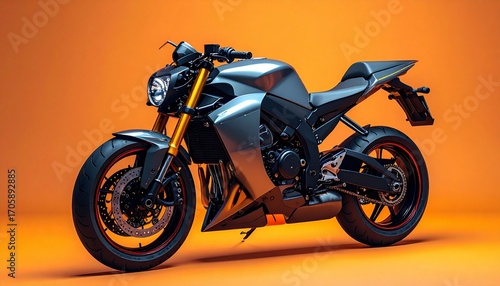 Sport motorbike with sleek aerodynamic design glossy paint powerful engine and modern transportation machine on plain colorful background
