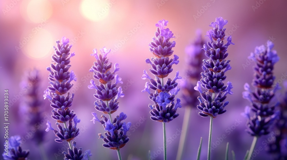Naklejka premium Lavender field in sunset light