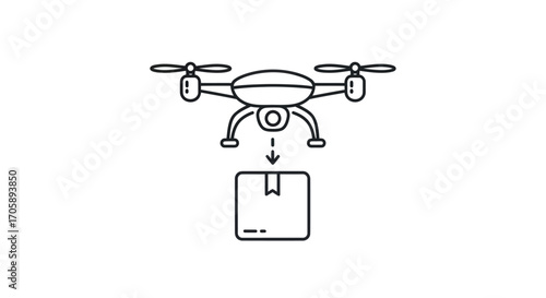 Drone Delivering Package Outline Illustration.