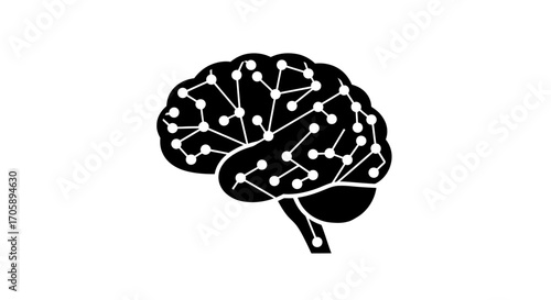 Stylized Black Brain Silhouette with Neural Network Connections.
