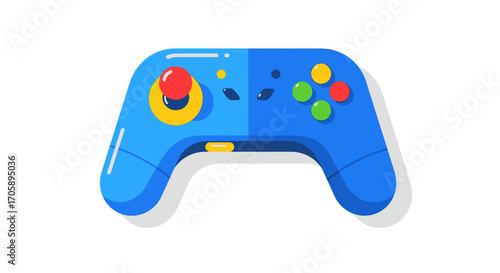 Retro-Style Blue Gaming Controller with Joystick and Buttons.