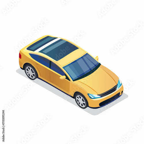 A simple isometric illustration of a modern yellow passenger car, a compact sedan vehicle with a sunroof AIzaSyClPJ0XRC-nu8GkvNTzMe5e9SBIdu4I2DE