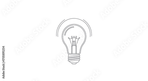 Simple one-line drawing of a glowing light bulb a minimalist icon for an idea.