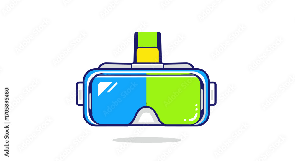 Fototapeta premium Cartoon Virtual Reality Headset Illustration with Blue and Green Lenses.