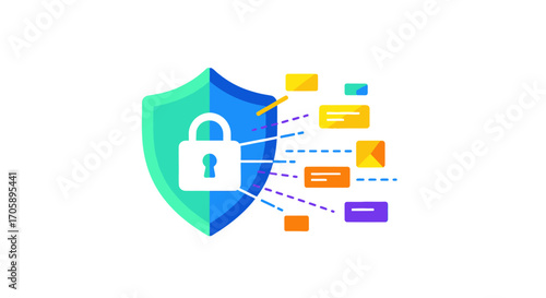 Security Shield with Padlock and Data Stream Representing Cyber Protection.