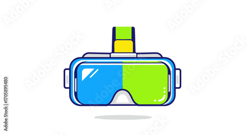 Cartoon Virtual Reality Headset Illustration with Blue and Green Lenses.