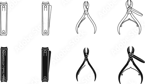 Nail clippers and cuticle nippers vector illustration set art