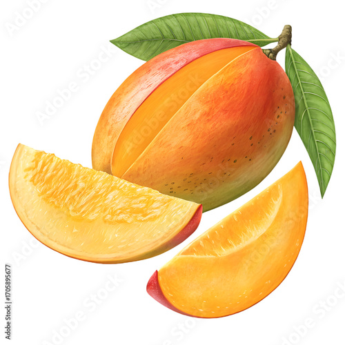 Ripe Mango Fruit Slices: Tropical, Juicy, and Delicious on transparent background