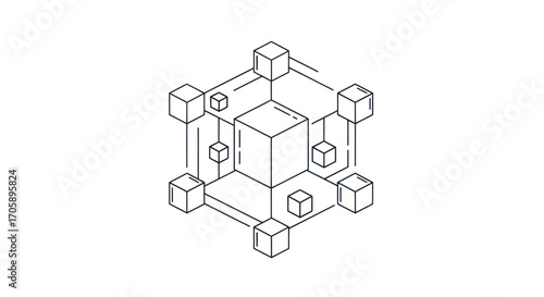 Isometric Illustration of Interconnected Cubes Network.