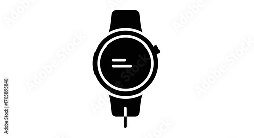 Black Silhouette of Modern Smartwatch with Equal Sign.