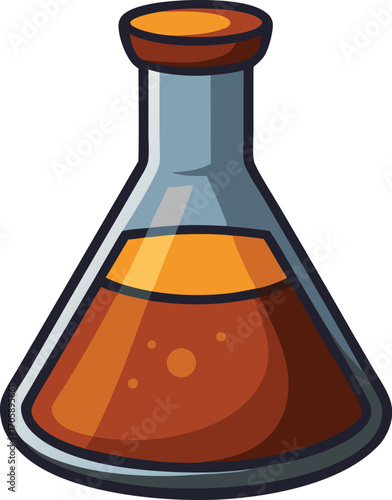 A glass laboratory flask with a vibrant red liquid, a chemical experiment in a beaker, a test tube, and other lab glassware for science research