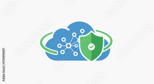 Secure Cloud Computing Logo with Shield and Network Connection.