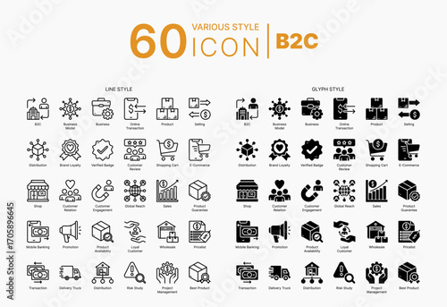 B2C Icons Bundle in Various Style Suitable for Web, Apps, Presentation, or Printable Meanings