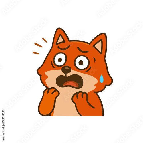 Cute fox cartoon shocked expression. Adorable red fox animal scared face. Funny fox mascot surprised illustration.