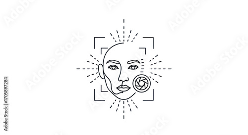 Linear Face Recognition Graphic Design with Geometric Frames.