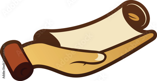 Brown leather fashion footwear paired with an illustration of a cartoon dog and an old scroll