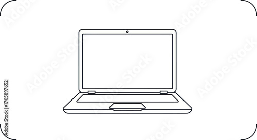 Simple Line Drawing of an Open Laptop Computer with Blank Screen.