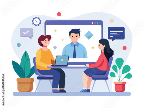 Remote recruitment process people interviewing via video conference for remote job opportunities