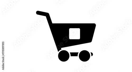 Black Shopping Cart Icon with Square Cutout Side View.