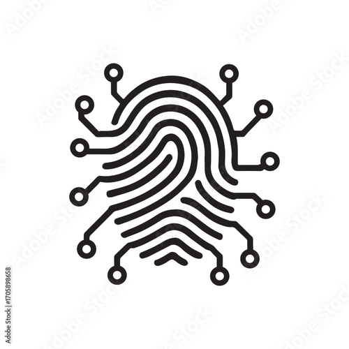 Digital fingerprint icon silhouette biometric security and advanced technology integration