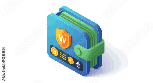 Secure Cryptocurrency Wallet Icon in 3D Style.