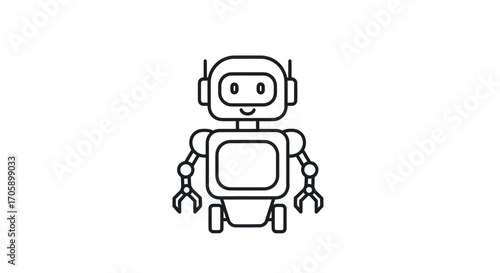 Cute Outline Drawing of a Friendly Robot.