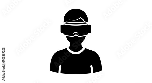 Solid black silhouette icon of a person wearing a virtual reality VR headset.