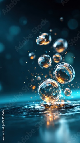 Wallpaper Mural A mesmerizing image of water bubbles rising against a dark background, illuminated with sparkling light that creates a dreamy, ethereal atmosphere. Torontodigital.ca