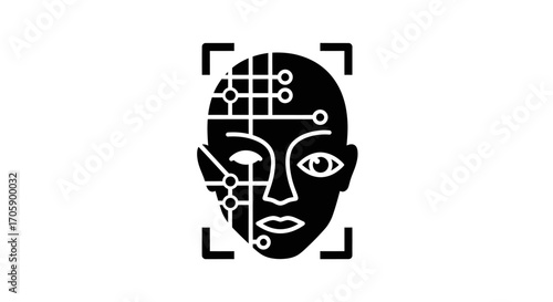 AI Facial Recognition Scan Icon with Circuitry Face.