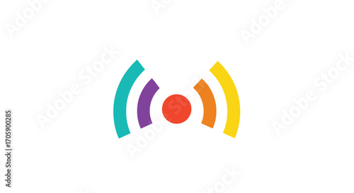 Colorful Abstract Signal Icon with Central Red Dot.