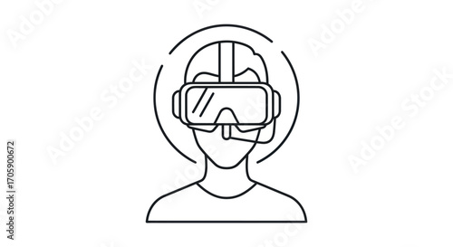 Person Wearing Virtual Reality Headset Line Art Illustration.