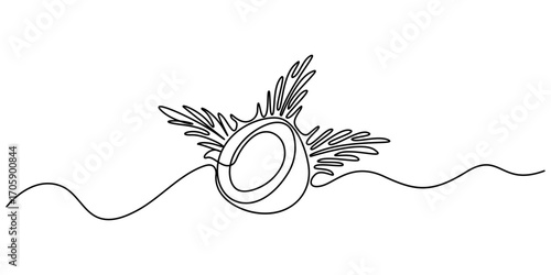Continuous one single minimal line drawing coconut, Single continuous line drawing of World Coconut Day vector illustration. Fresh fruitage concept for fruit garden icon. Editable outline