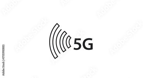 Simple black line art icon of 5G wireless technology with signal waves.