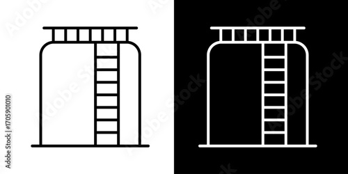 Industrial storage tank line art icon. Vector graphic of a reservoir or silo for oil, gas, or water. Simple black and white isolated pictogram
