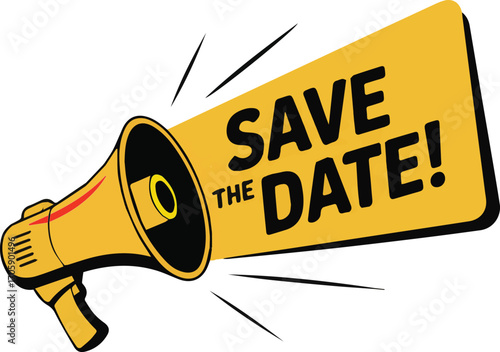 Vector art of yellow megaphone with save the date text for an event