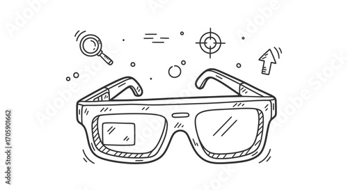 Hand-Drawn Illustration of VR Glasses with Graphic Elements.