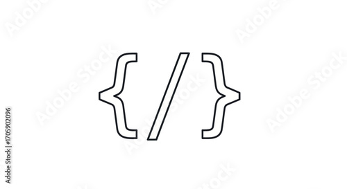 Black and White Code Symbol with Braces and Slash.