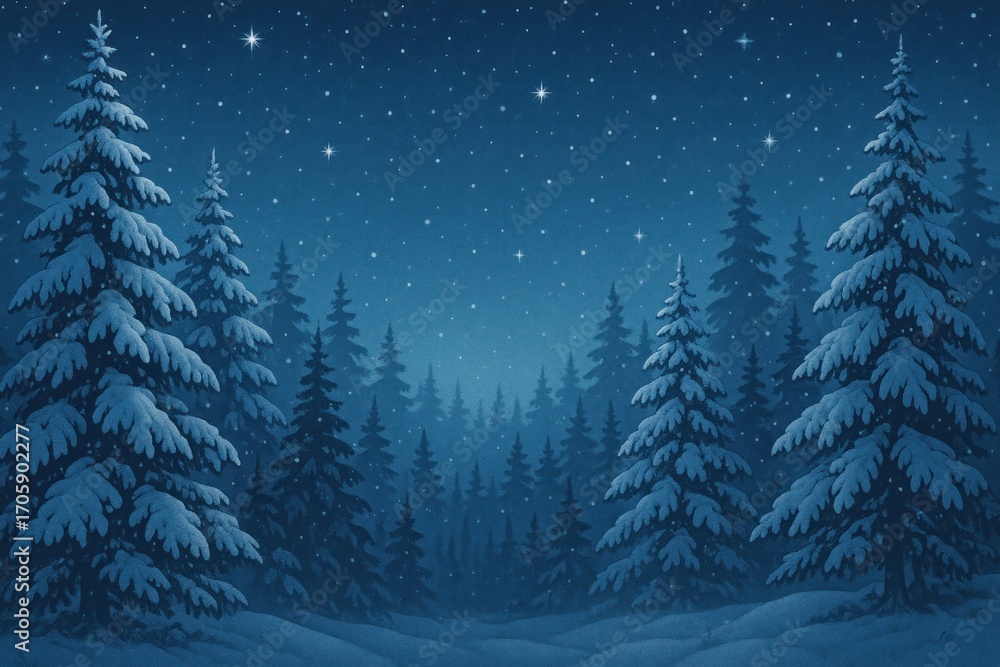 Obraz premium Serene snowy forest night scene.