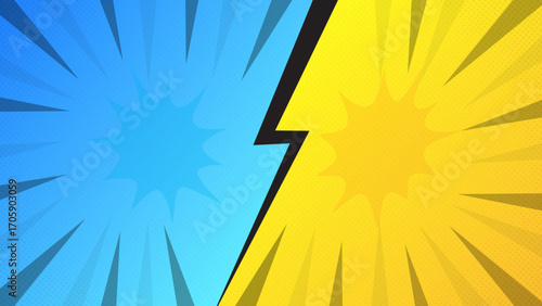 Blue vs Yellow Background Split Lightning Effect  Dynamic Contrast Design