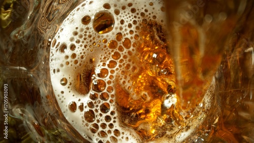 Pouring Beer into Pint Glass, Top Down View.