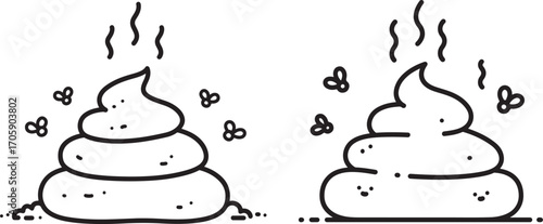 Two stinky poop piles with flies silhouette