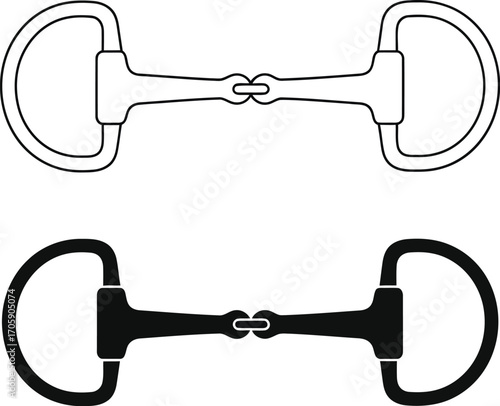 Detailed illustration of a horse bit, shown in outline and solid black.