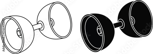 Line art and silhouette of two connected parts, representing connection or assembly