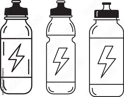 Three sport drink bottles with lightning bolt silhouette