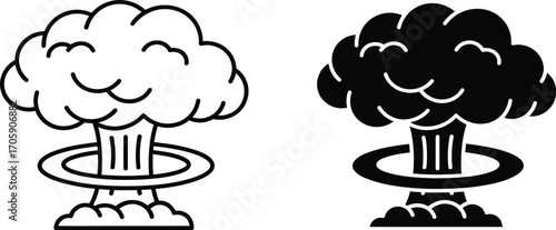 Iconic mushroom cloud illustration symbolizing nuclear explosion and power