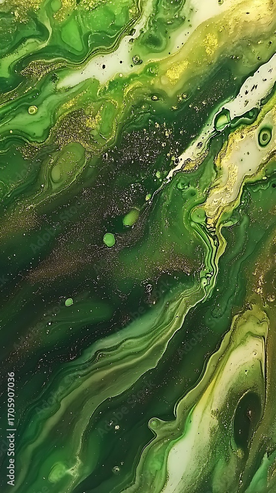 Obraz premium Emerald Green and Gold Fluid Art Abstract Painting with Swirls and Sparkles
