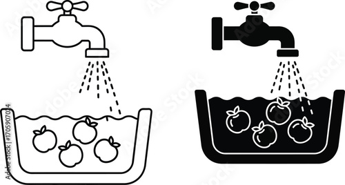 Fresh fruit being rinsed under running water in a basin, ready for consumption.
